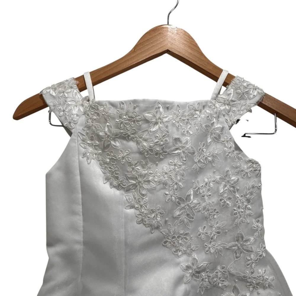 NWT Nordstrom Us Angels Girls Dress Embroidered Flowers  Beaded White Size 8